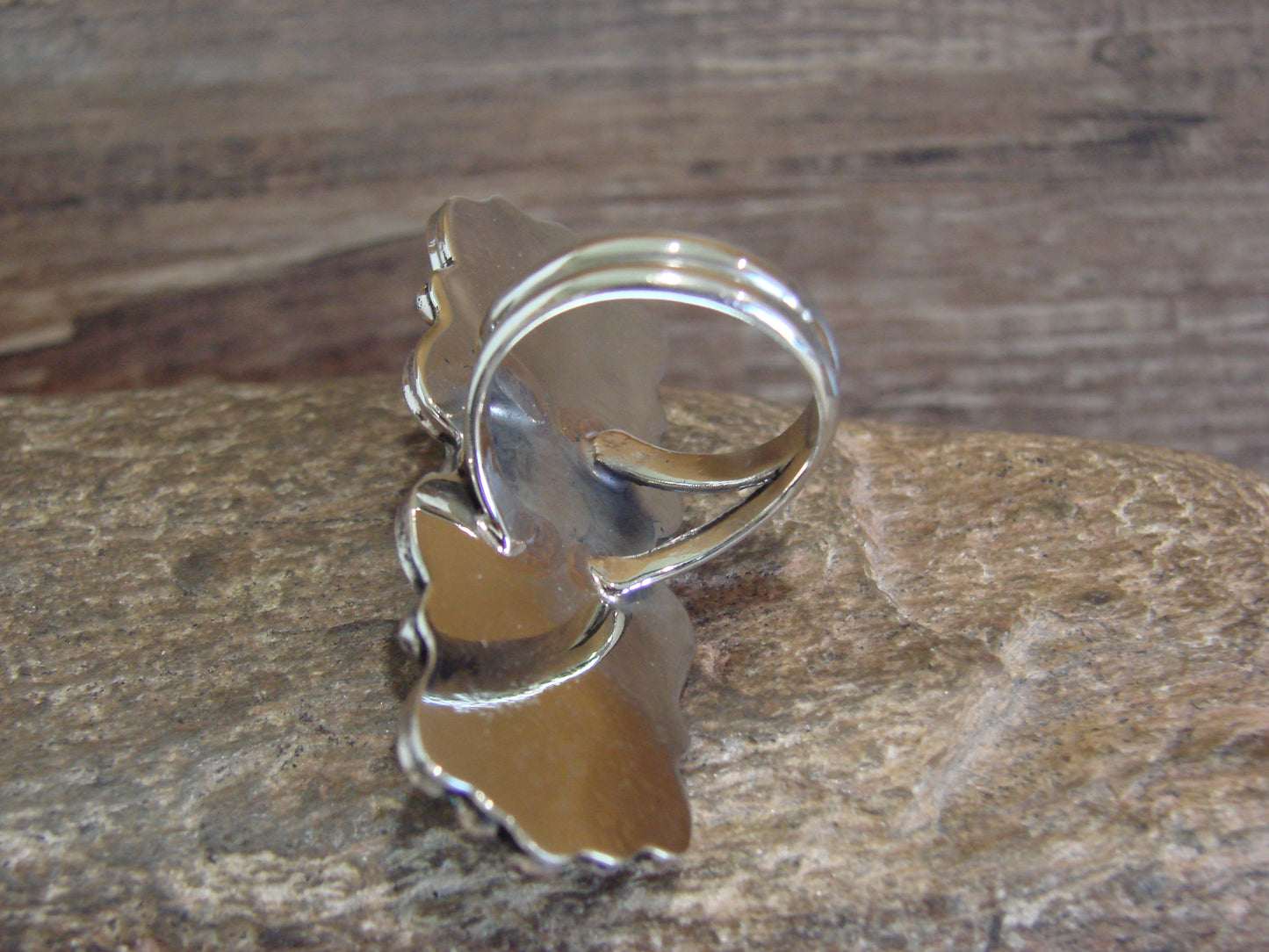 Native American Nickel Silver & Turquoise Ring by Cleveland - Size 8.5