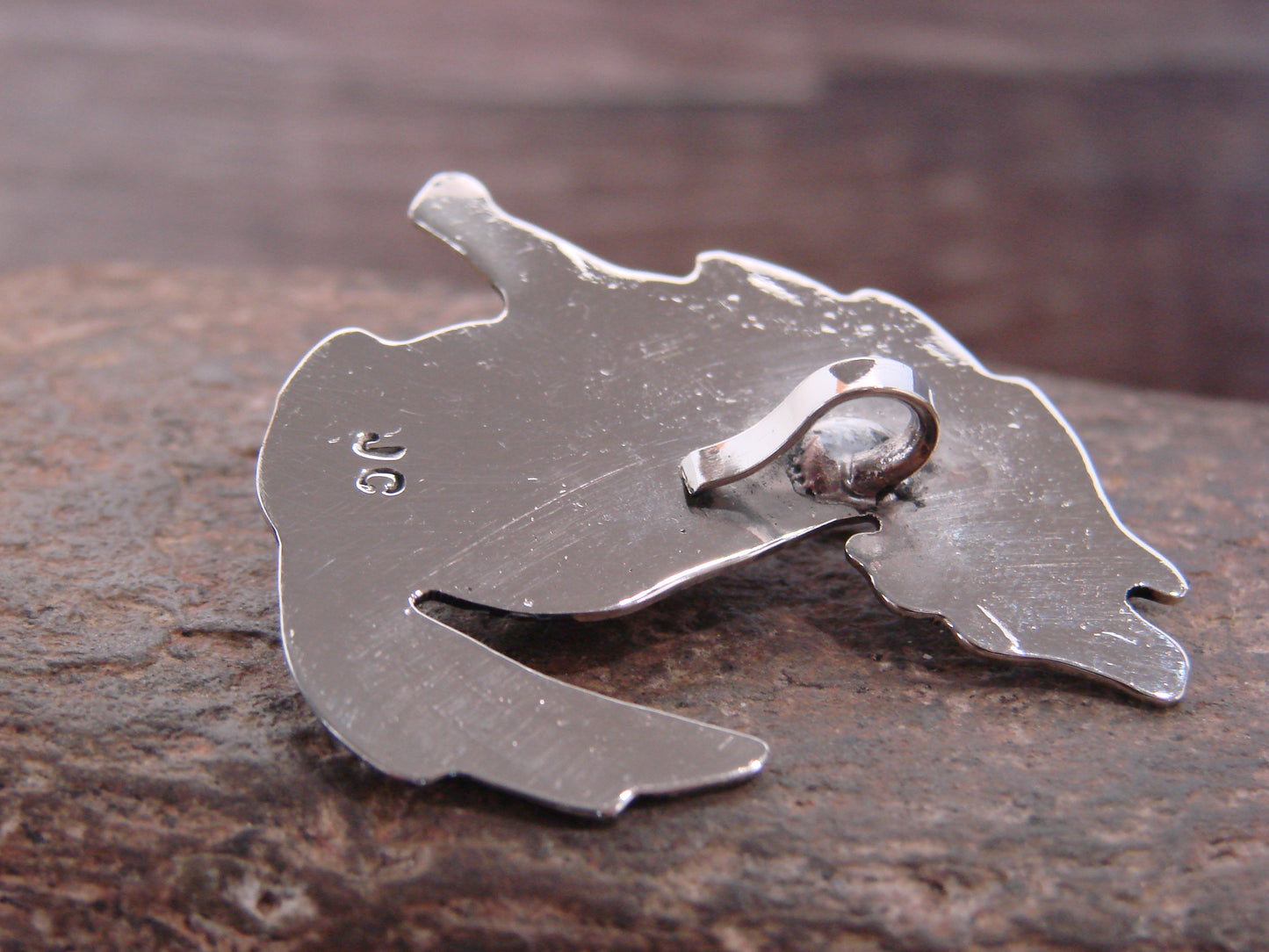 Native American Nickel Silver & Onyx Coyote Pendant - Cleveland