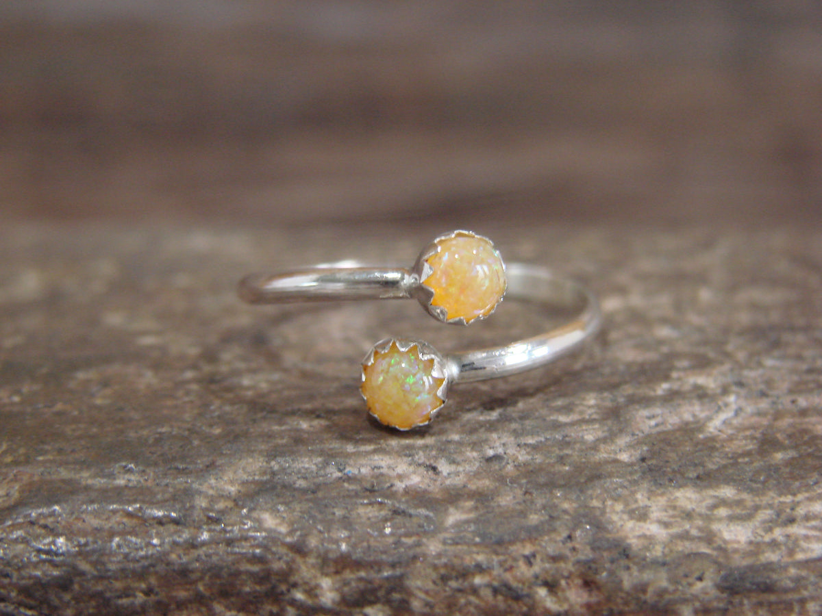 Native American Sterling Silver & Yellow Opal Adjustable Ring - Largo