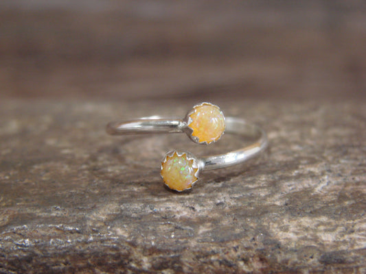 Native American Sterling Silver & Yellow Opal Adjustable Ring - Largo