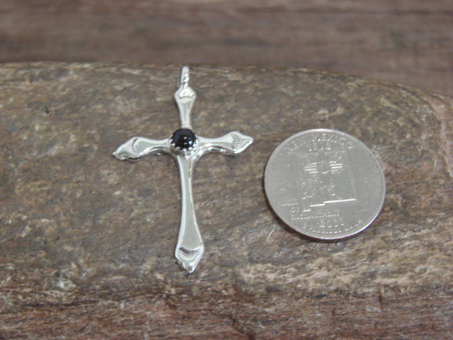 Native American Sterling Silver & Onyx Cross Pendant by Bekis