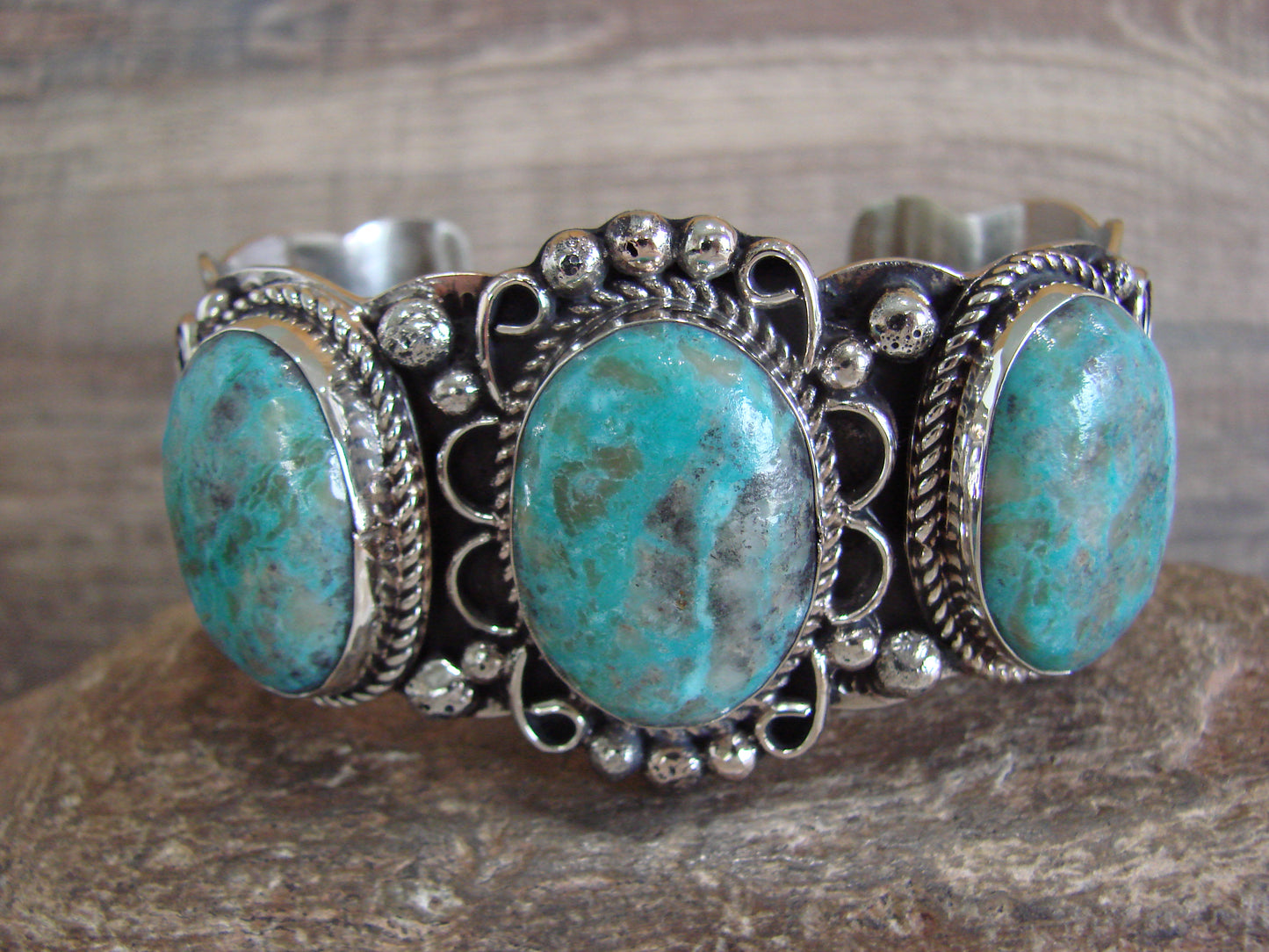 Native American Indian Nickel Silver & Turquoise Bracelet by Cleveland