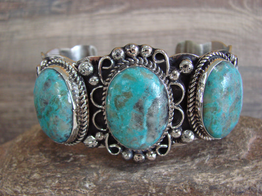 Native American Indian Nickel Silver & Turquoise Bracelet by Cleveland