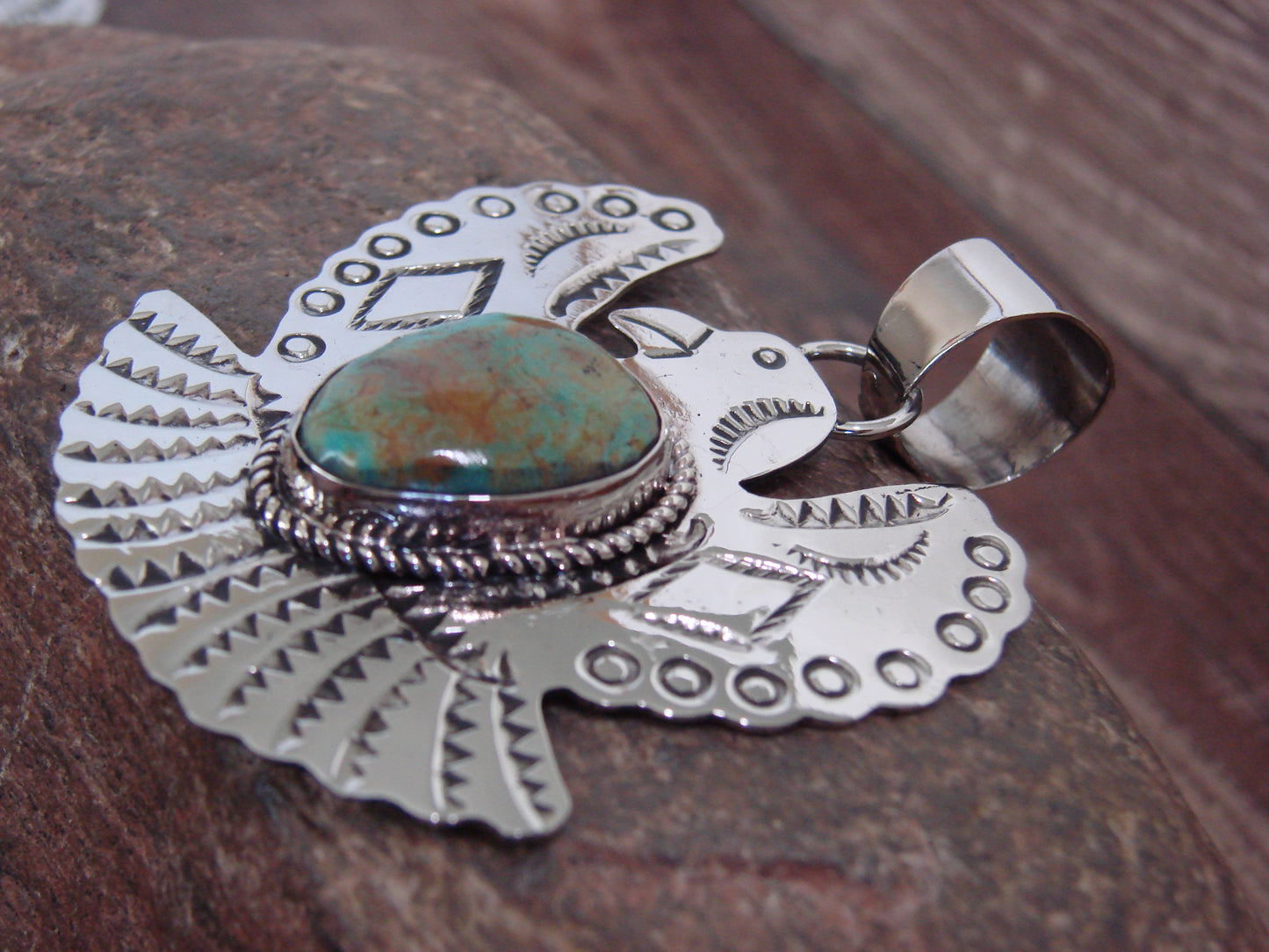 Native American Nickel Silver & Turquoise Eagle Pendant - Cleveland
