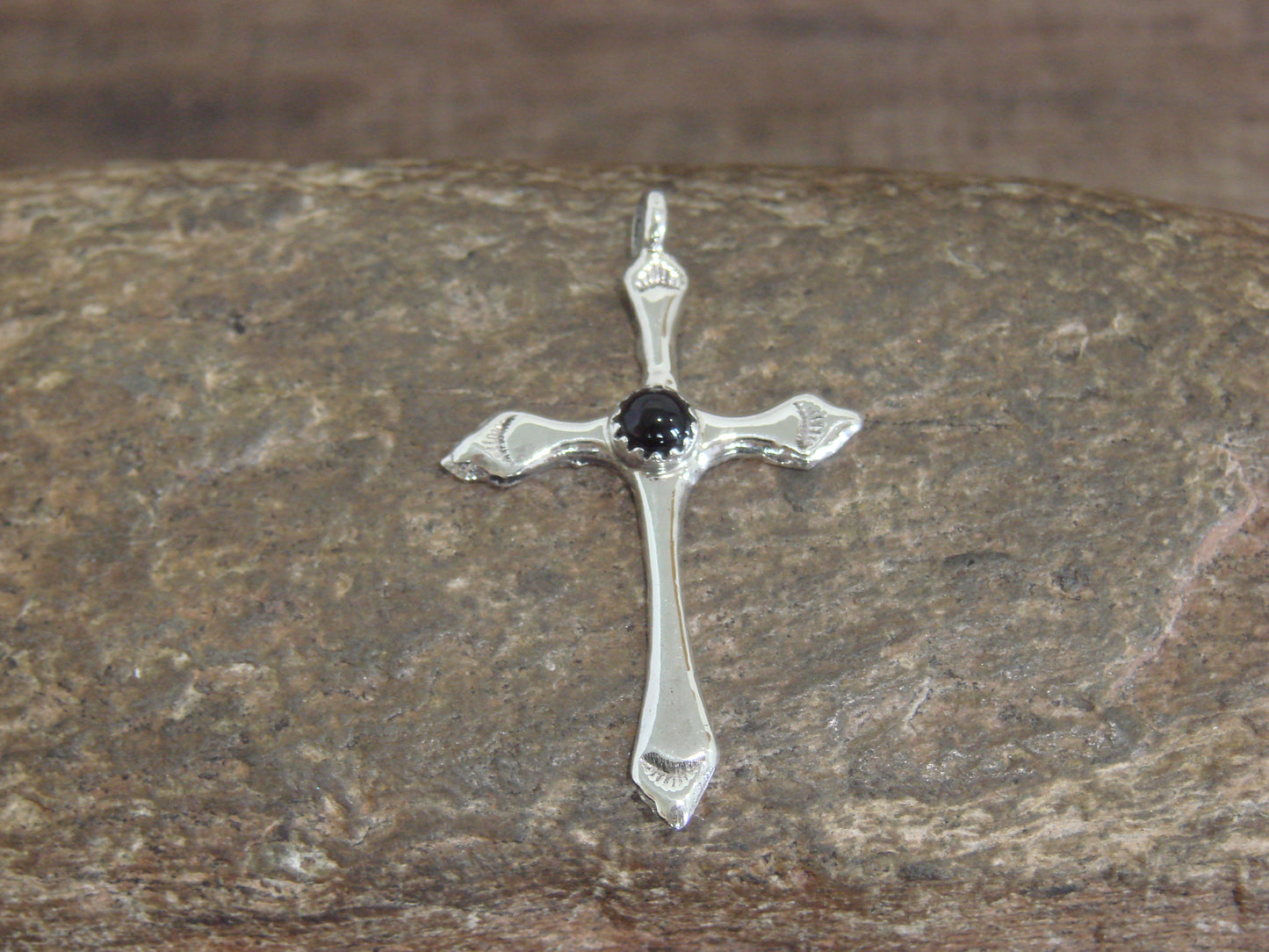 Native American Sterling Silver & Onyx Cross Pendant by Bekis