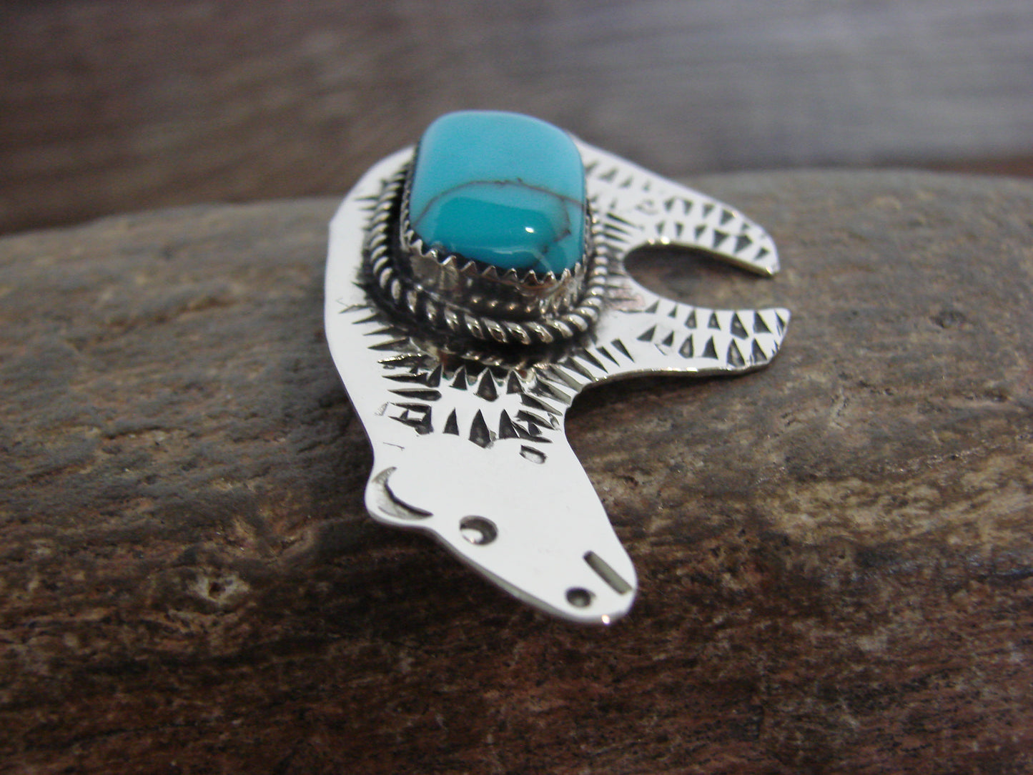 Native American Nickel Silver & Turquoise Bear Pin - Cleveland