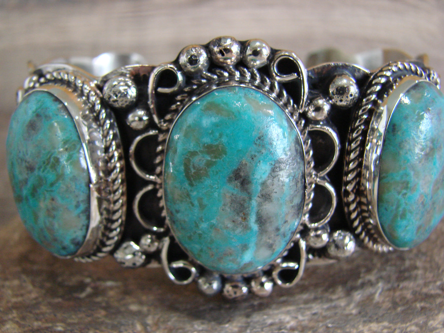 Native American Indian Nickel Silver & Turquoise Bracelet by Cleveland