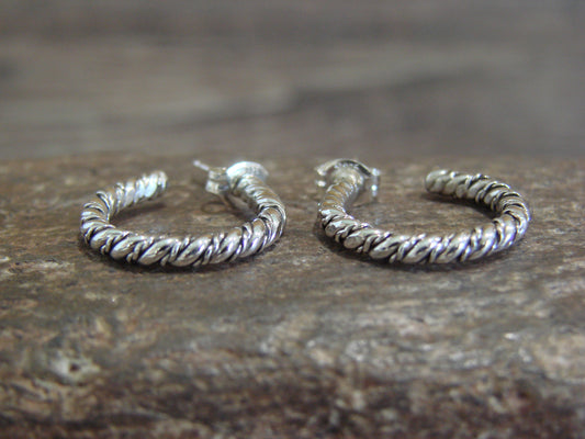 Native American 5/8" Sterling Silver Twisted Hoop Earrings by Tahe