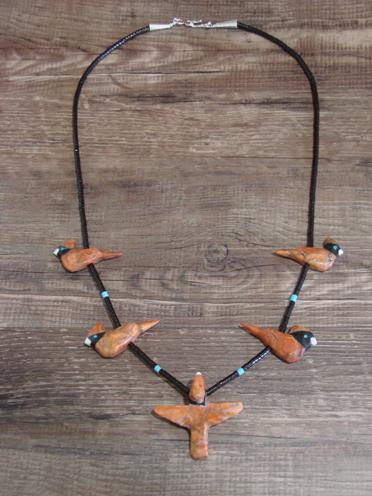 Hand Carved Apple Coral Cardinal Fetish Necklace - Matt Mitchell