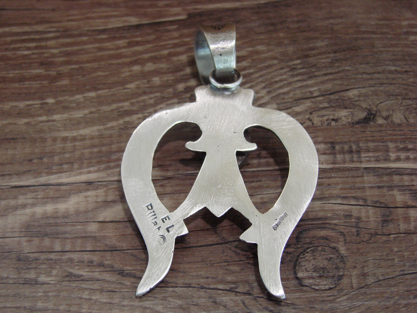 Native American Sterling Silver & Turquoise Cast Naja Pendant Signed Billah