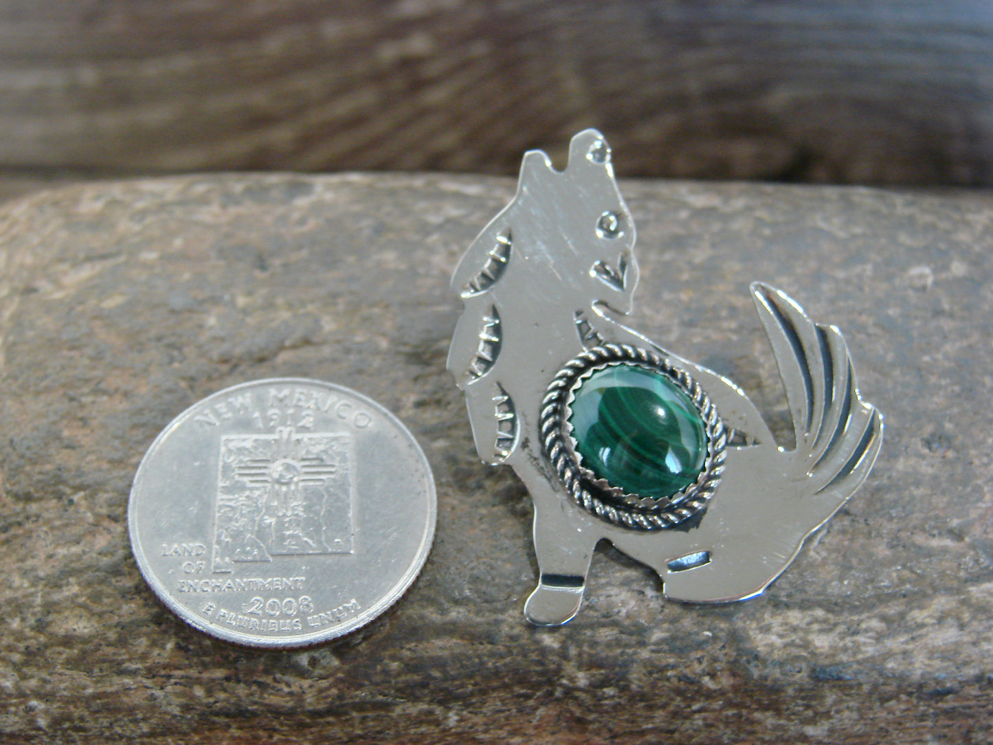 Native American Nickel Silver & Gaspeite Coyote Pendant - Cleveland