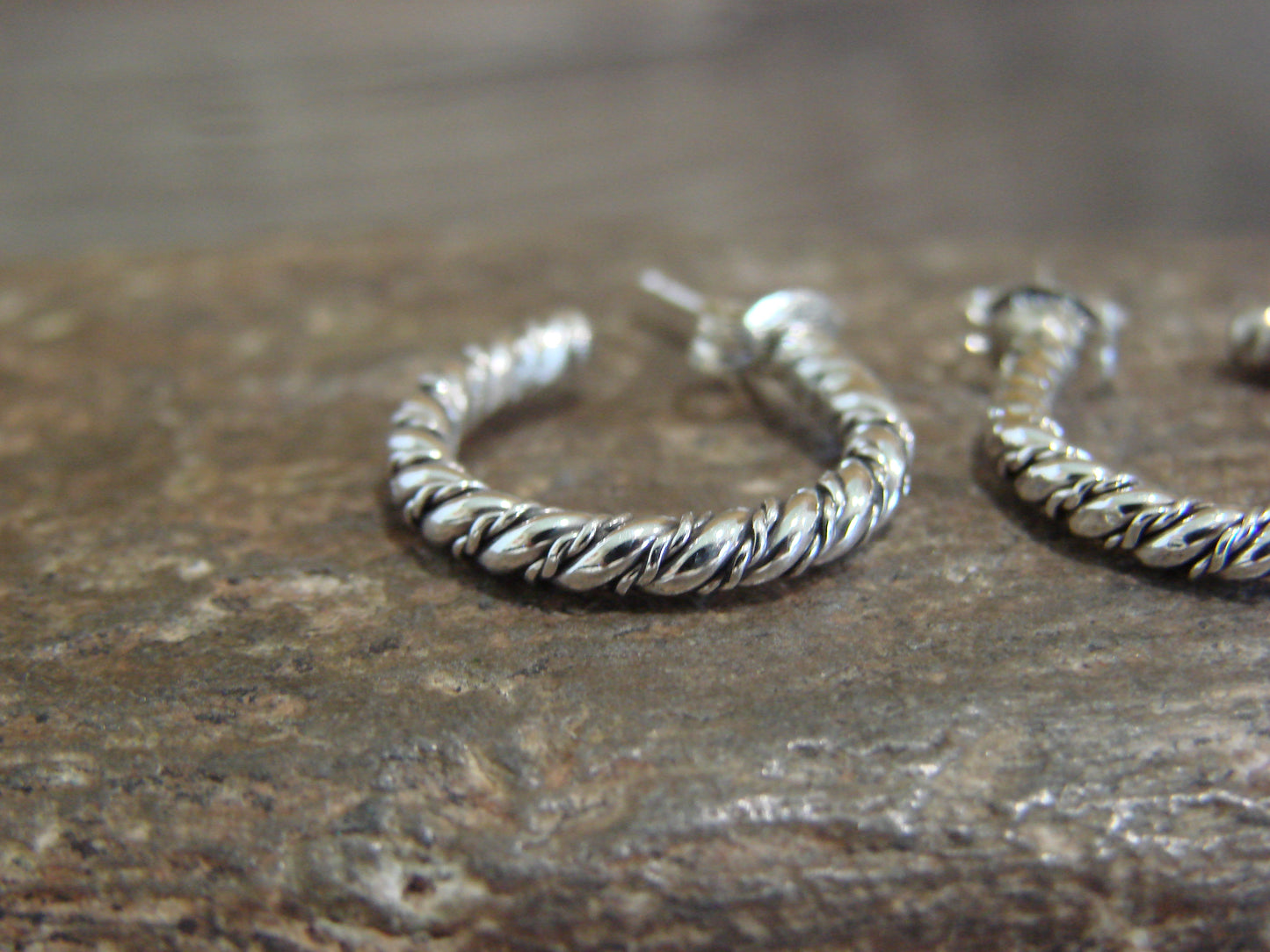Native American 5/8" Sterling Silver Twisted Hoop Earrings by Tahe