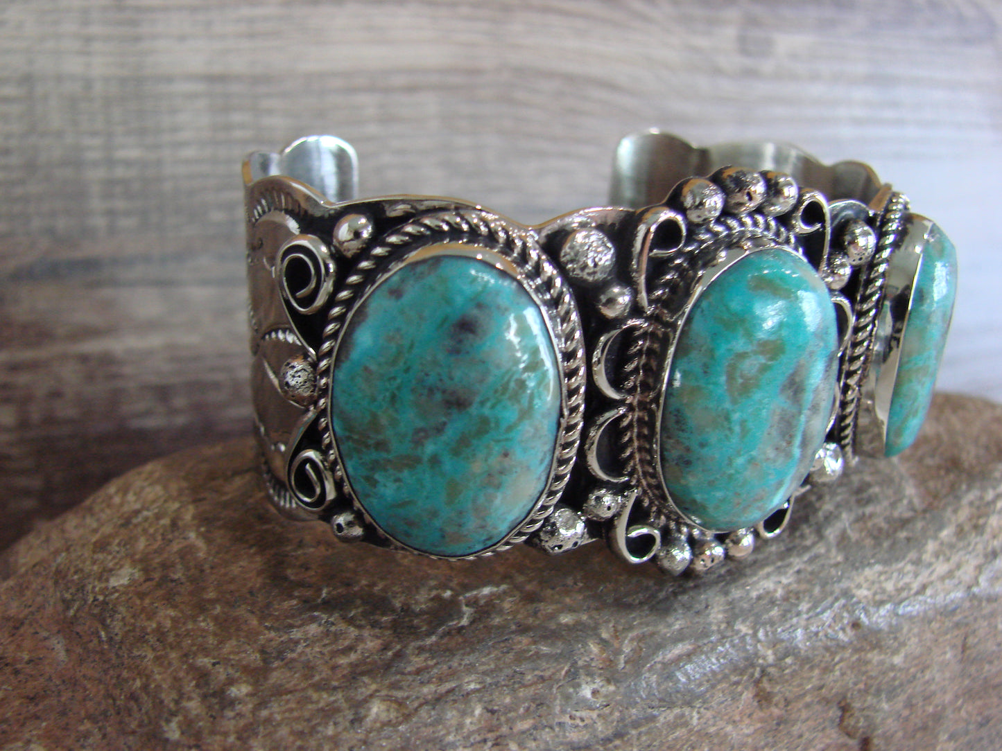 Native American Indian Nickel Silver & Turquoise Bracelet by Cleveland
