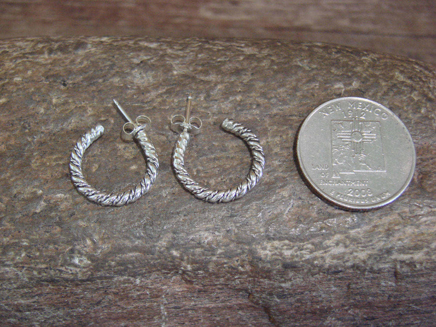 Native American 5/8" Sterling Silver Twisted Hoop Earrings by Tahe
