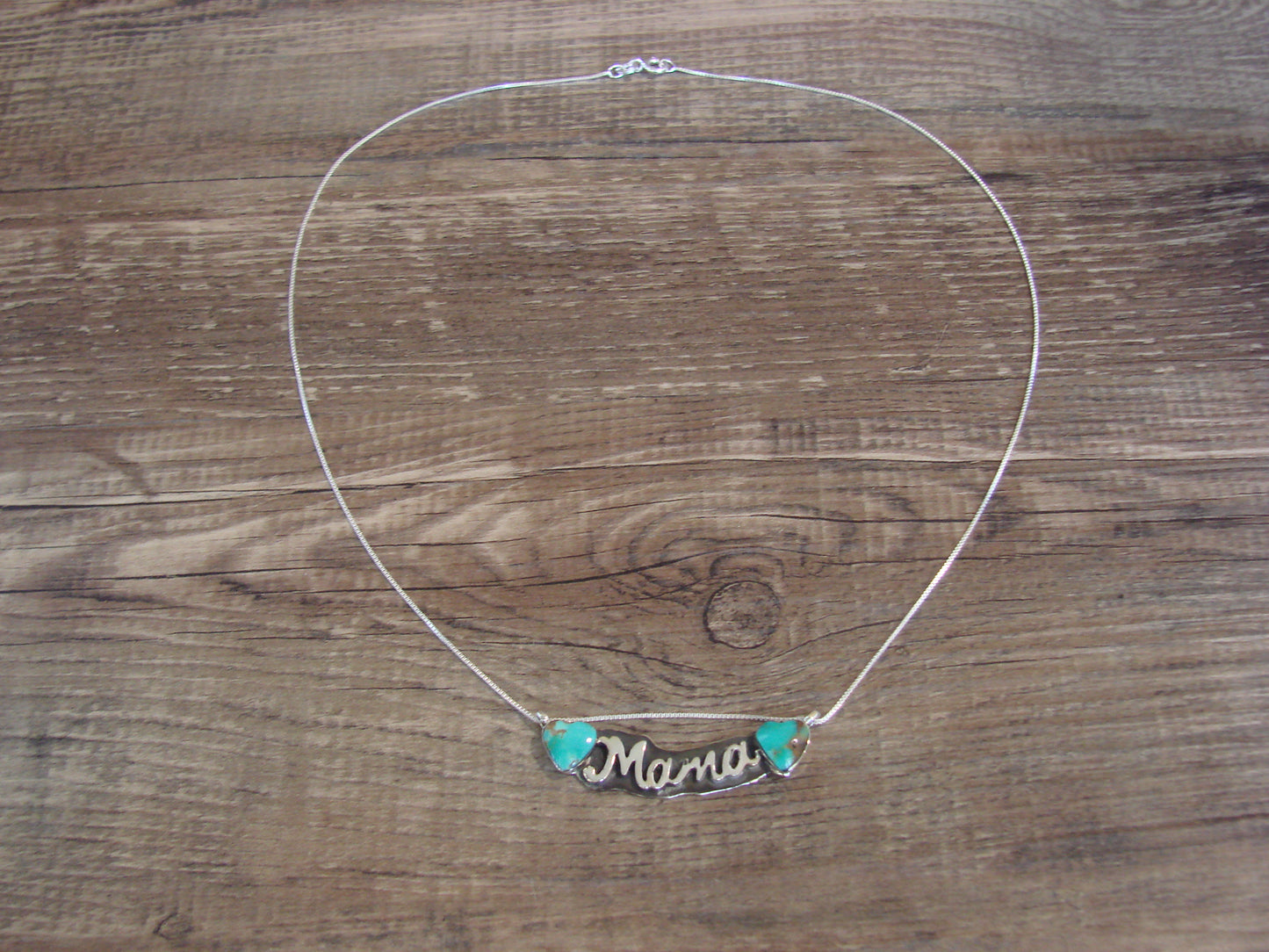 Native American Sterling Silver & Turquoise Heart Mama Necklace Signed Yazzie