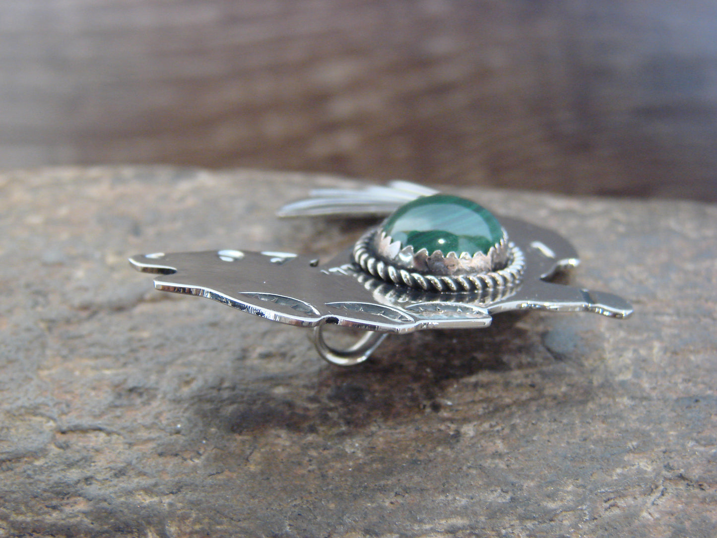 Native American Nickel Silver & Gaspeite Coyote Pendant - Cleveland