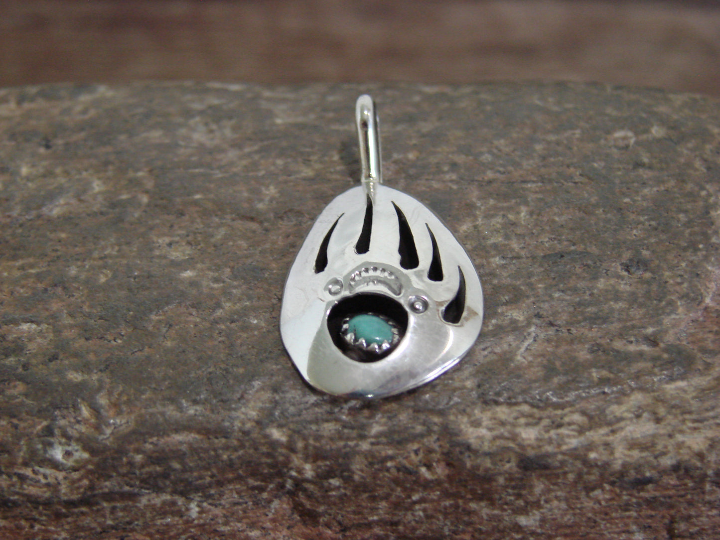 Native American Sterling Silver Turquoise Bear Paw Pendant by Begay