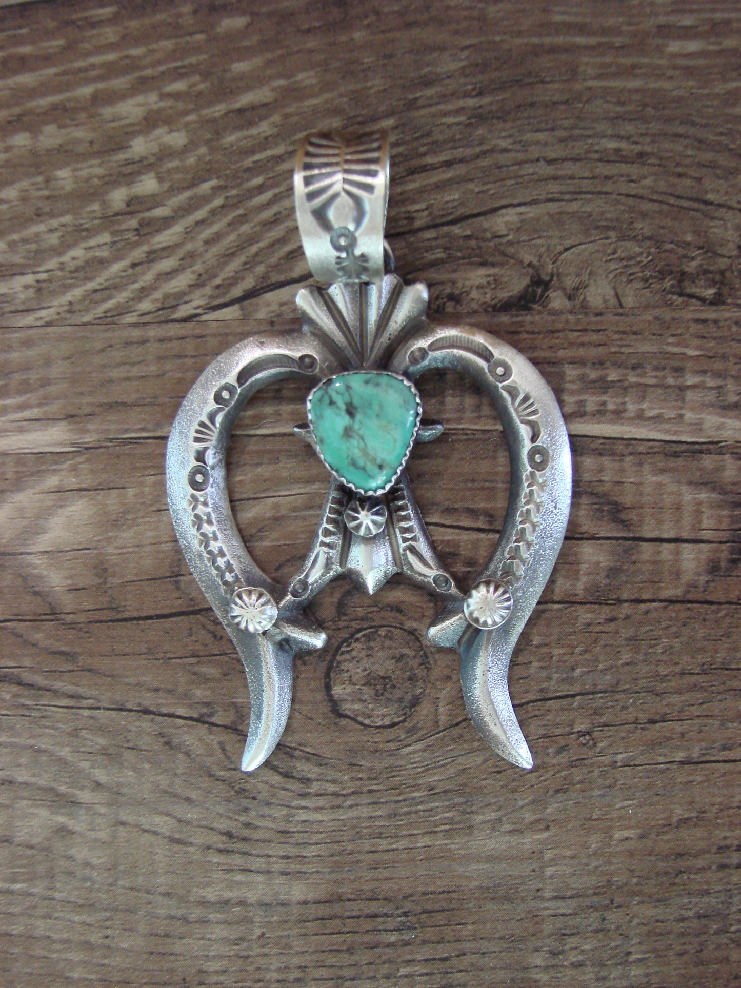 Native American Sterling Silver & Turquoise Cast Naja Pendant Signed Billah