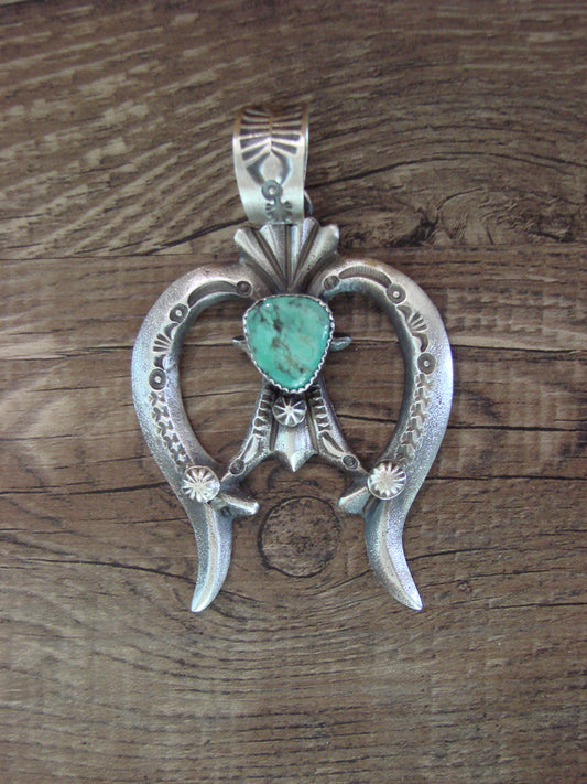 Native American Sterling Silver & Turquoise Cast Naja Pendant Signed Billah