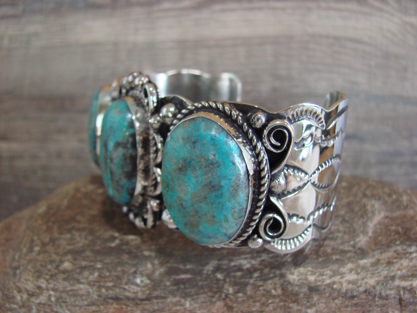 Native American Indian Nickel Silver & Turquoise Bracelet by Cleveland