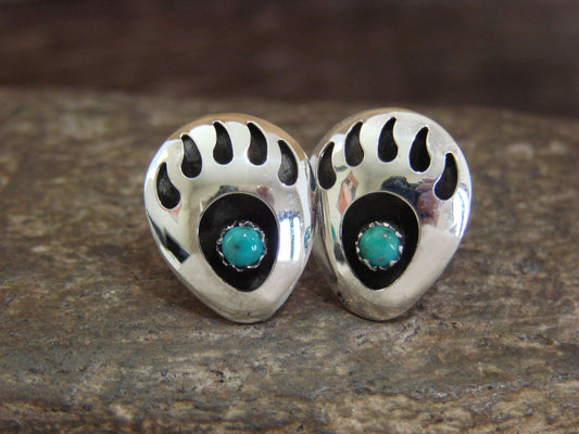 Native American Sterling Silver & Turquoise Bear Paw Stud Post Earrings