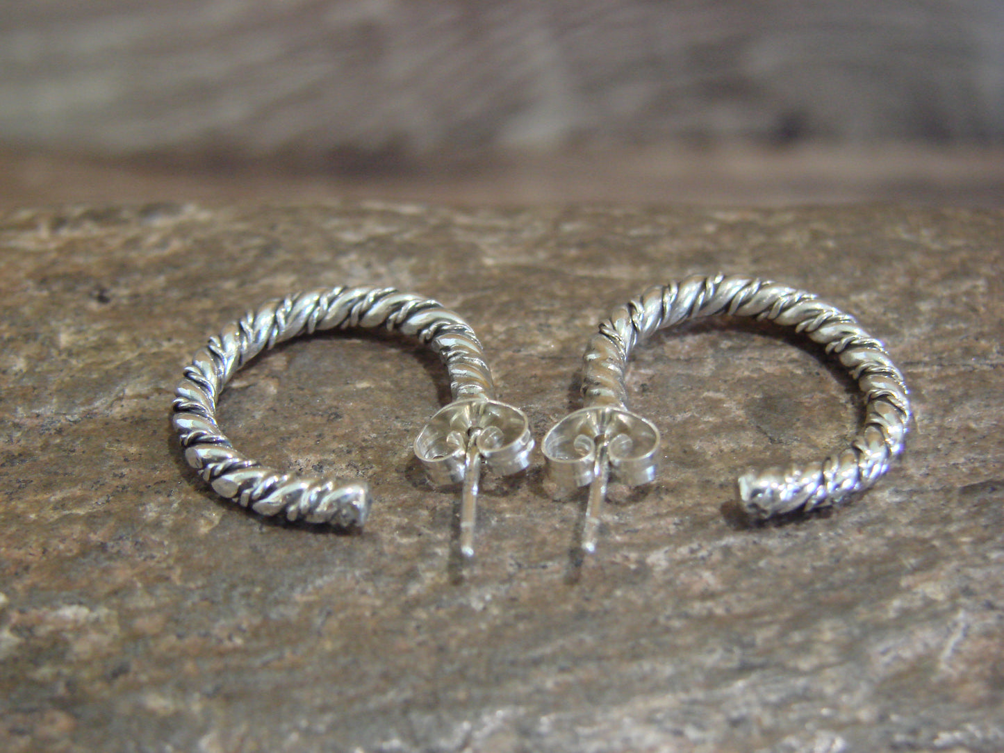 Native American 5/8" Sterling Silver Twisted Hoop Earrings by Tahe
