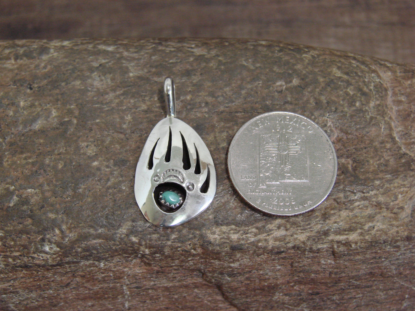Native American Sterling Silver Turquoise Bear Paw Pendant by Begay