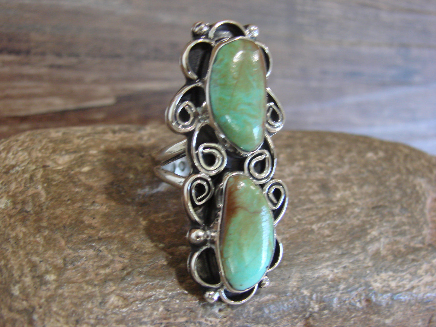 Native American Nickel Silver & Turquoise Ring by Cleveland - Size 9