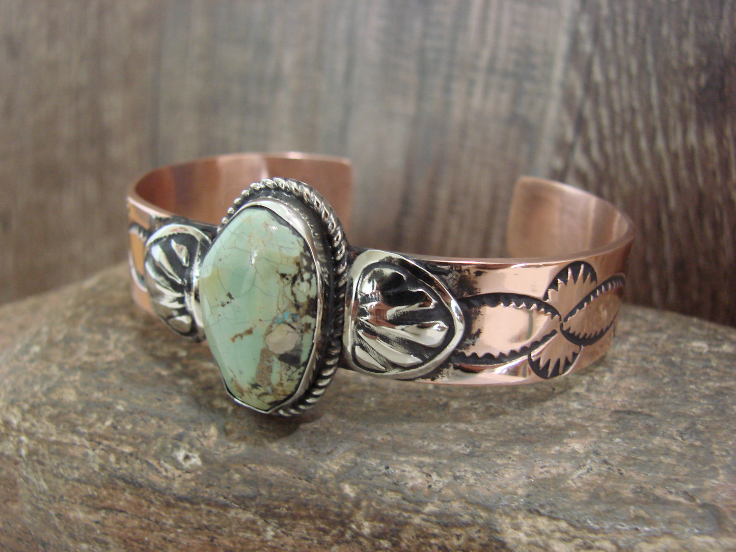 Native American Copper & Turquoise Bracelet by Cleveland