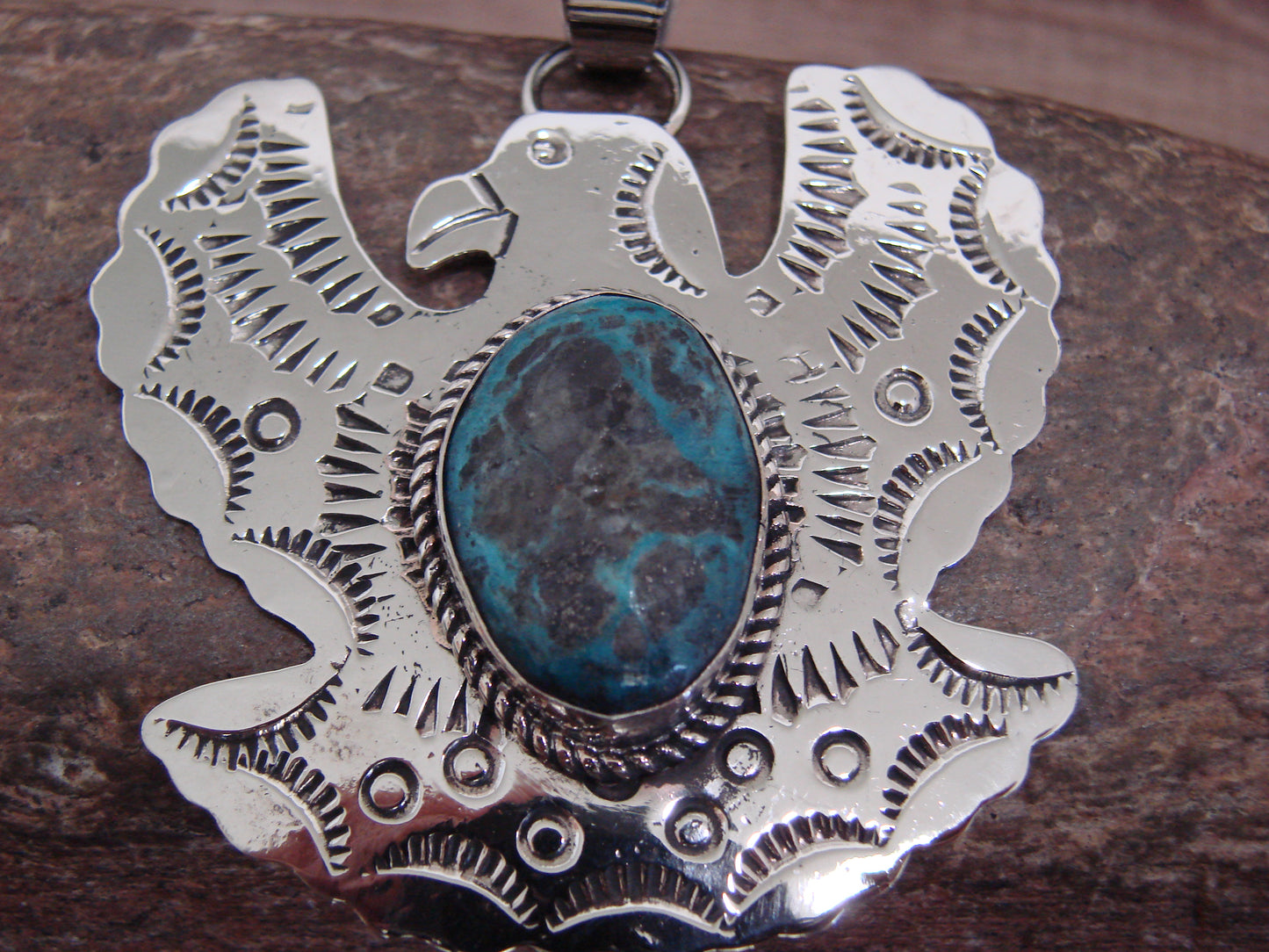 Native American Nickel Silver & Turquoise Eagle Pendant - Cleveland