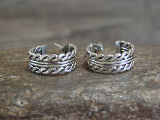 Native American 5/8" Sterling Silver Twisted Hoop Earrings by Tahe