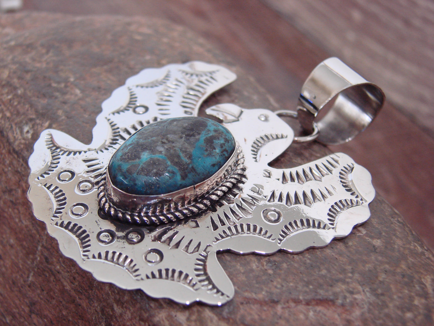 Native American Nickel Silver & Turquoise Eagle Pendant - Cleveland