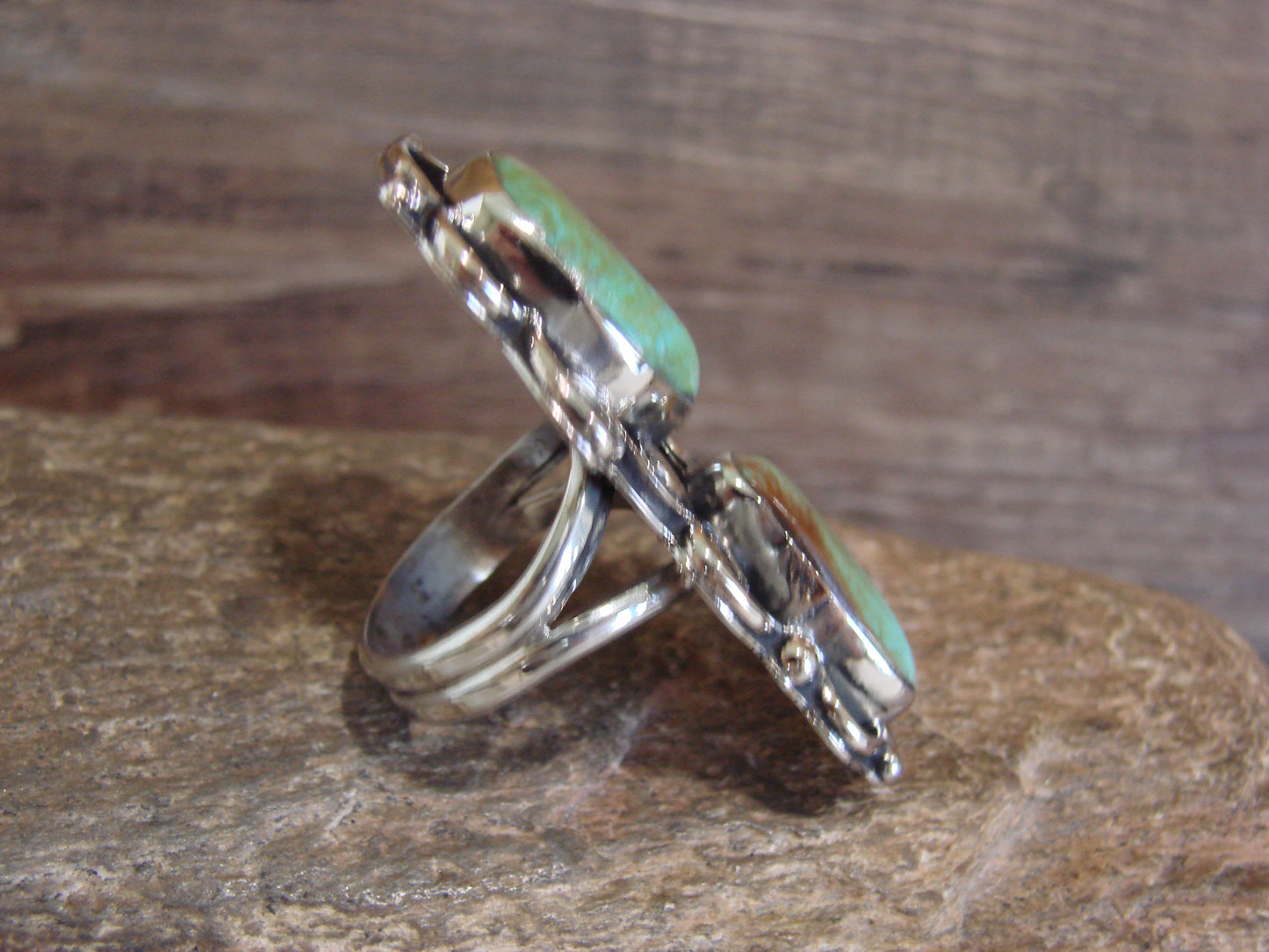 Native American Nickel Silver & Turquoise Ring by Cleveland - Size 9