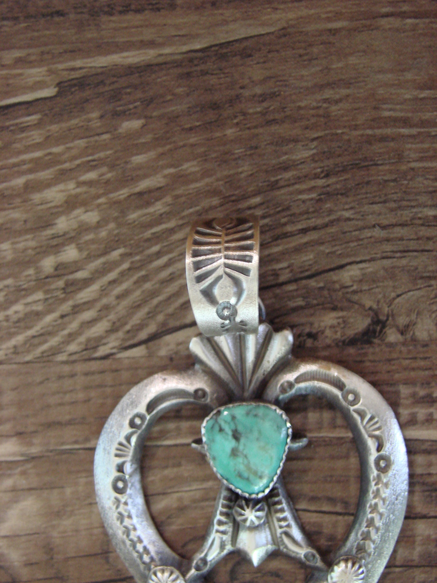 Native American Sterling Silver & Turquoise Cast Naja Pendant Signed Billah