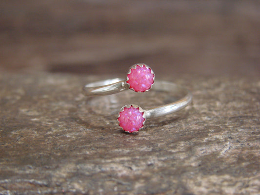 Native American Sterling Silver & Pink Opal Adjustable Ring - Largo