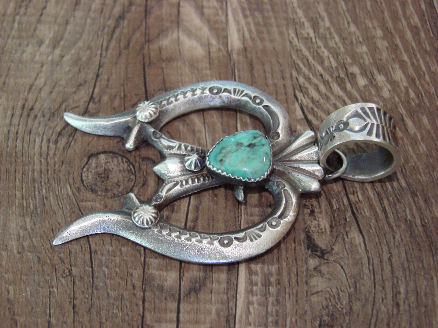 Native American Sterling Silver & Turquoise Cast Naja Pendant Signed Billah