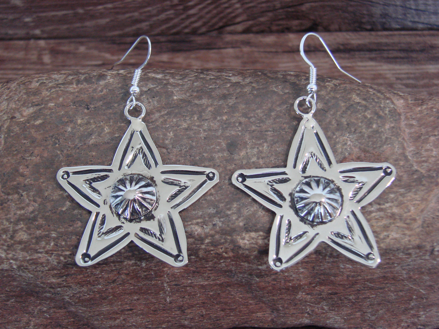 Native American Nickel Silver Star Dangle Earrings by Cleveland
