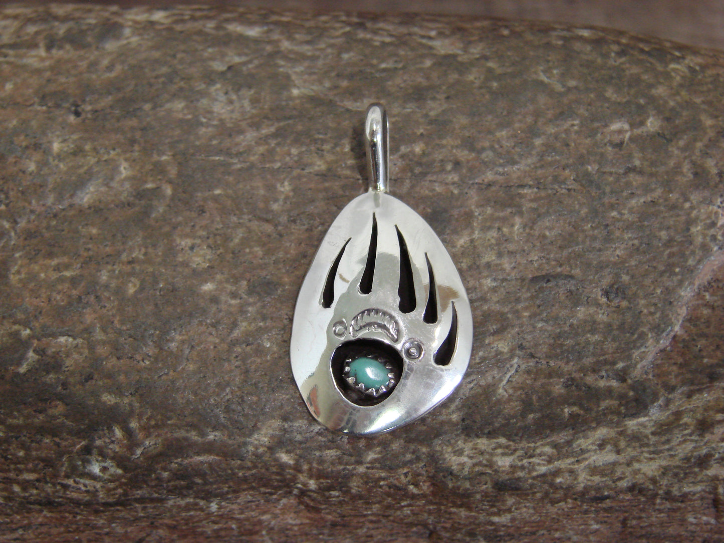 Native American Sterling Silver Turquoise Bear Paw Pendant by Begay
