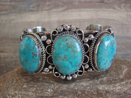 Native American Indian Nickel Silver & Turquoise Bracelet by Cleveland