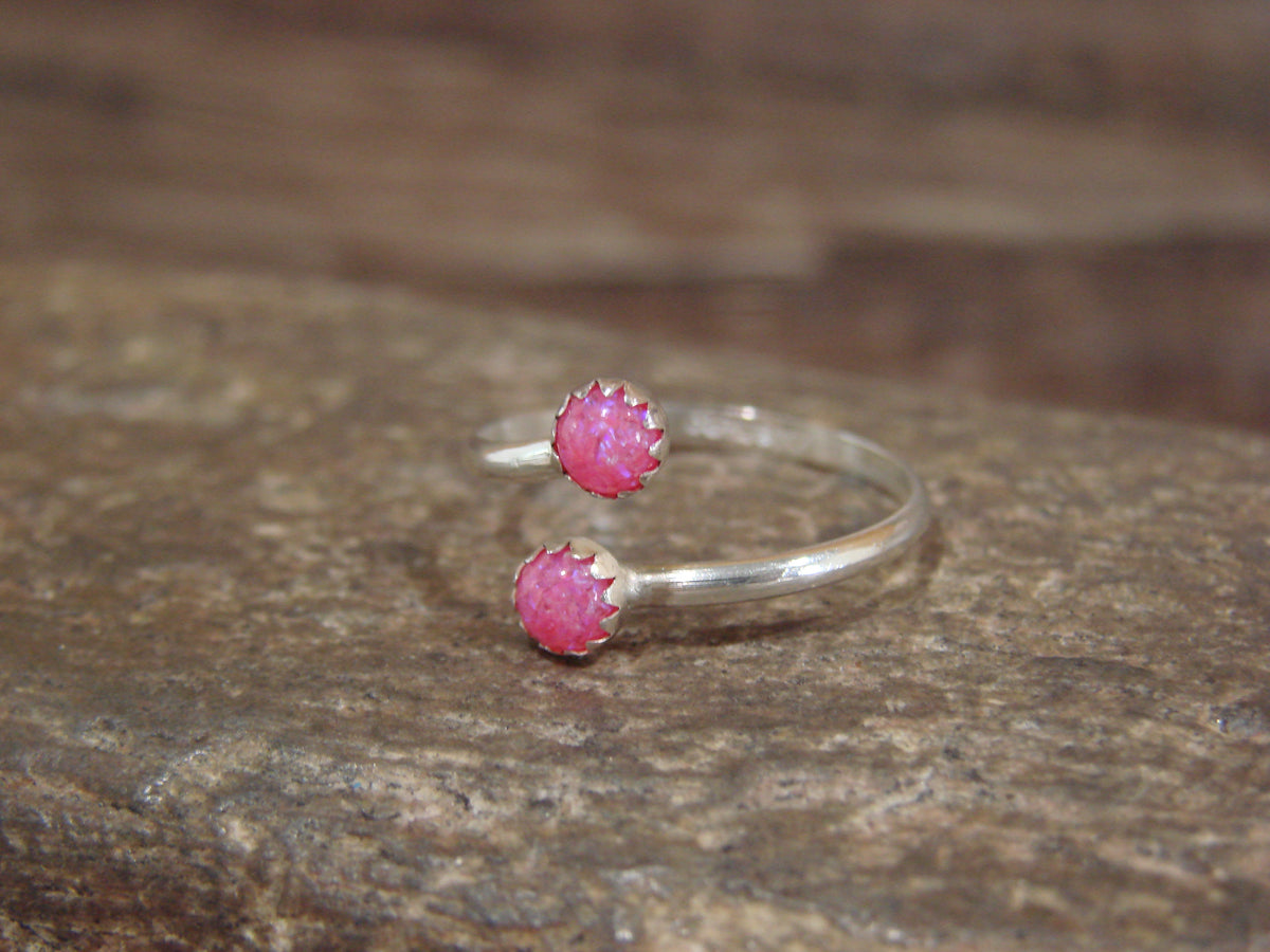 Native American Sterling Silver & Pink Opal Adjustable Ring - Largo