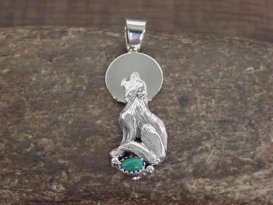 Native American Sterling Silver Turquoise Wolf Pendant by Yellowhair