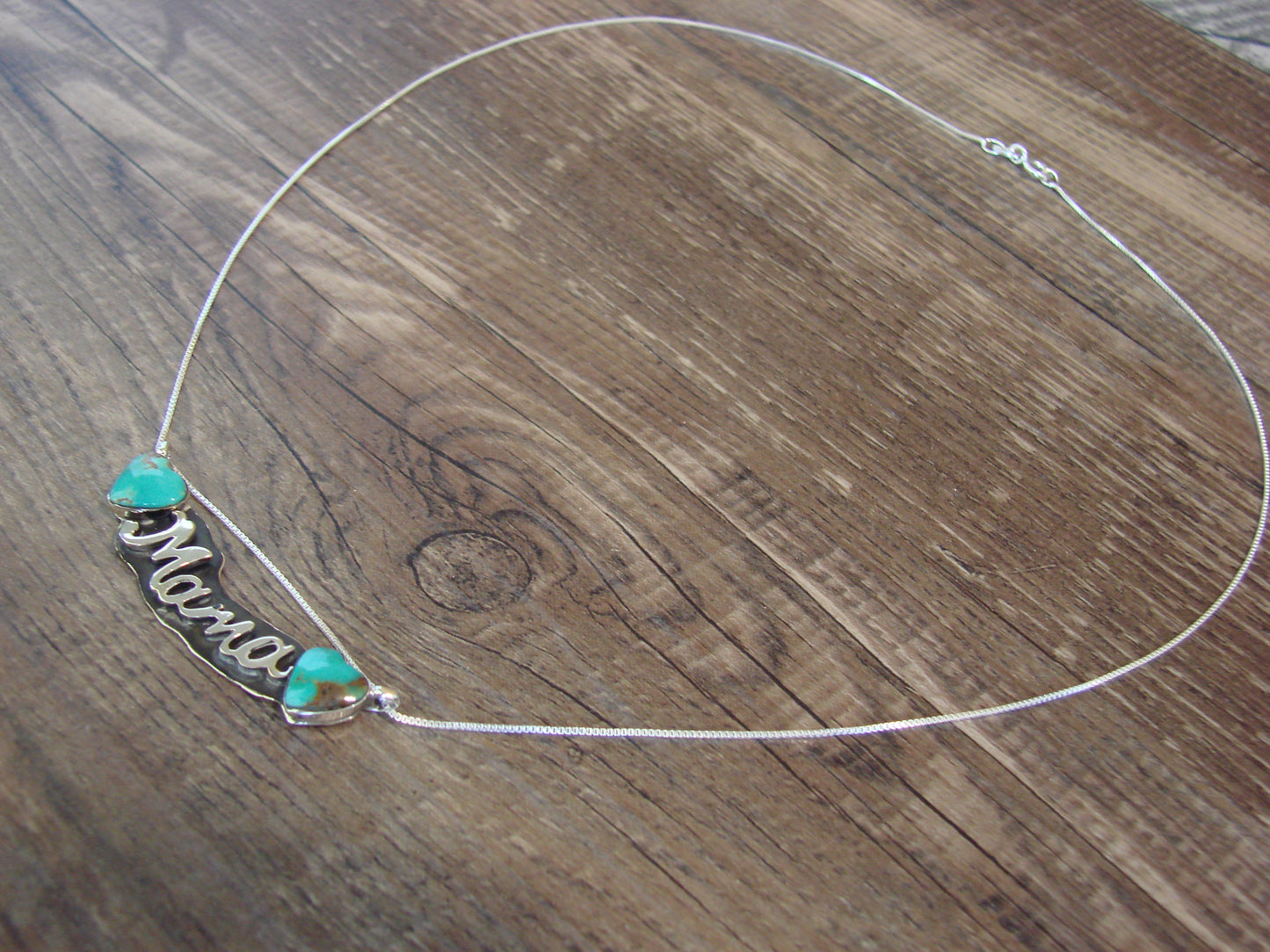 Native American Sterling Silver & Turquoise Heart Mama Necklace Signed Yazzie