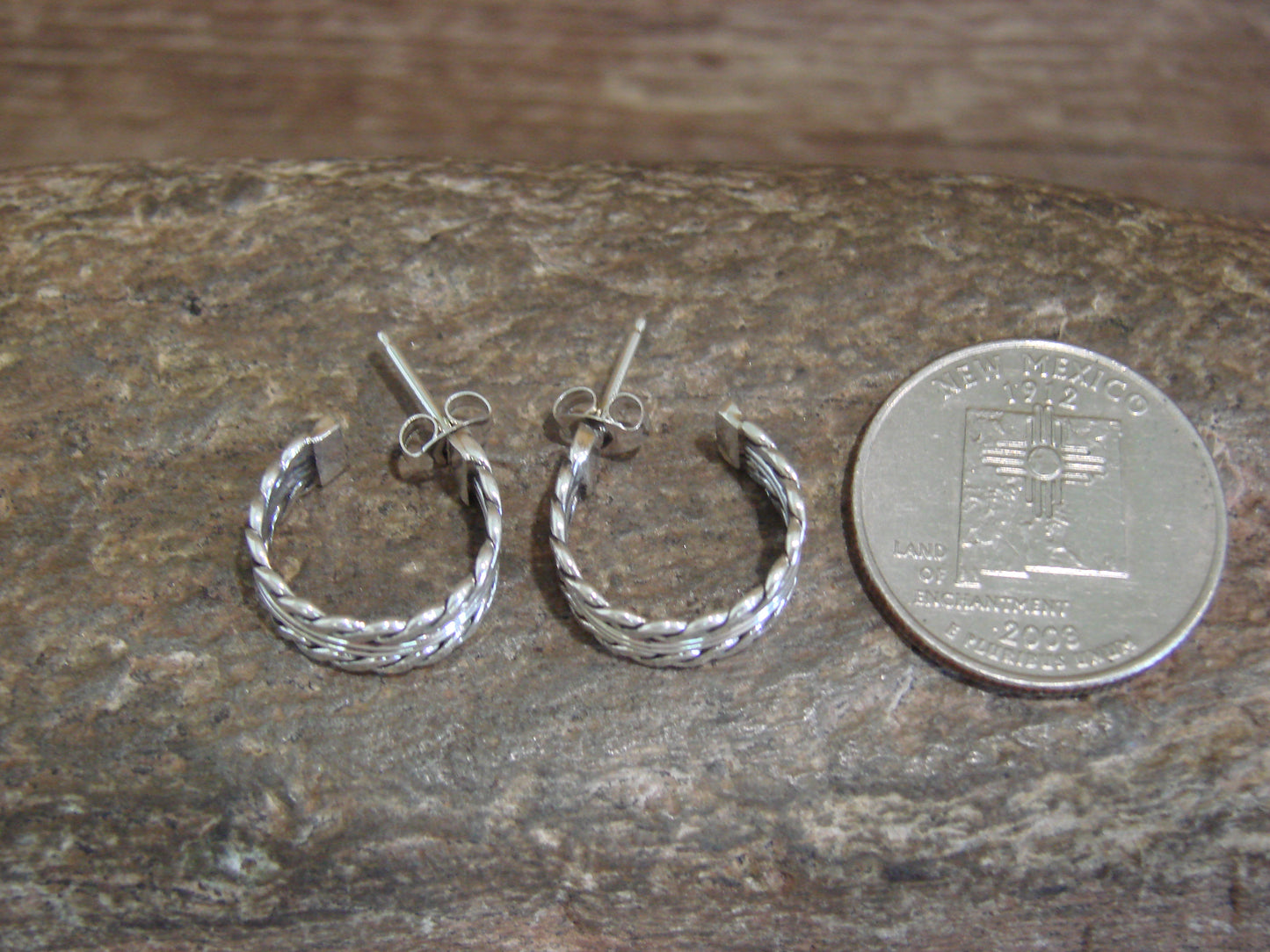 Native American 5/8" Sterling Silver Twisted Hoop Earrings by Tahe