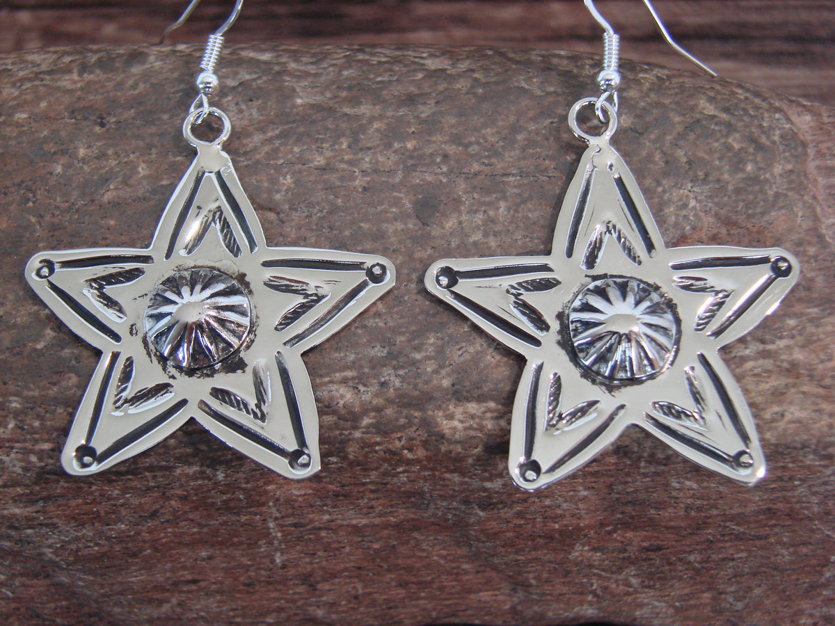 Native American Nickel Silver Star Dangle Earrings by Cleveland
