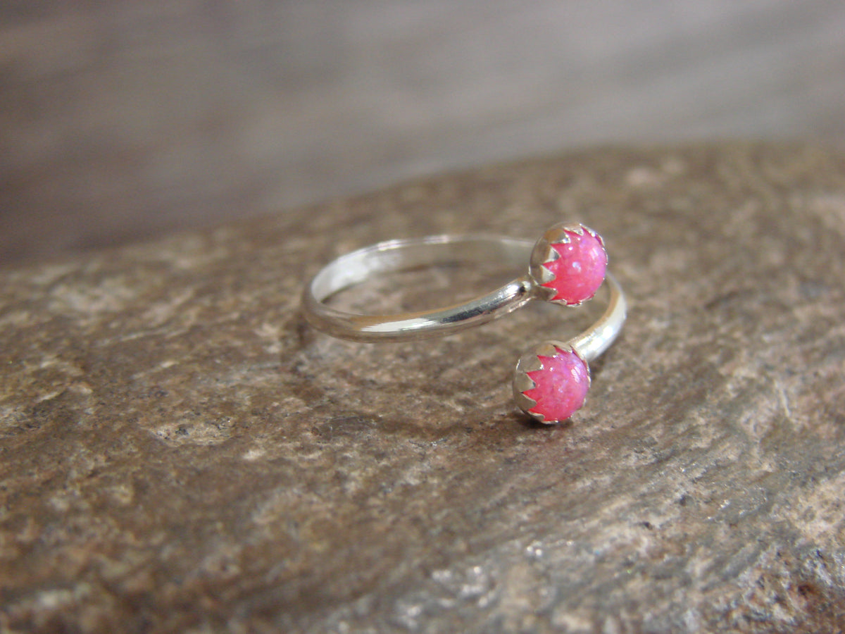 Native American Sterling Silver & Pink Opal Adjustable Ring - Largo