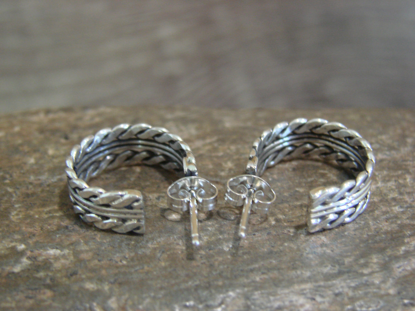 Native American 5/8" Sterling Silver Twisted Hoop Earrings by Tahe