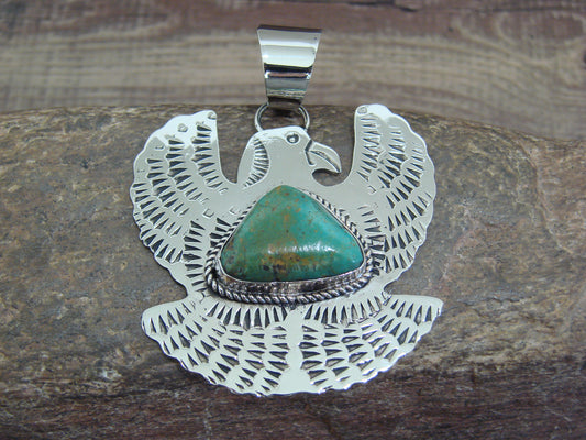 Native American Nickel Silver & Turquoise Eagle Pendant - Cleveland