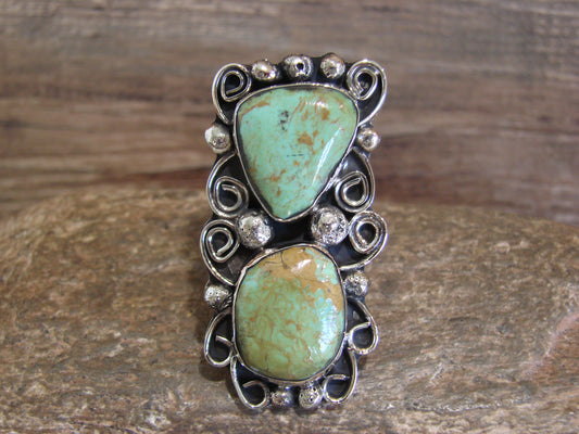 Native American Nickel Silver & Turquoise Ring by Cleveland - Size 12