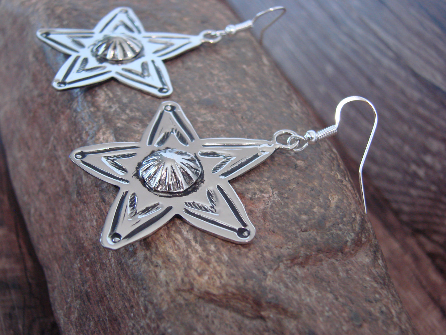 Native American Nickel Silver Star Dangle Earrings by Cleveland