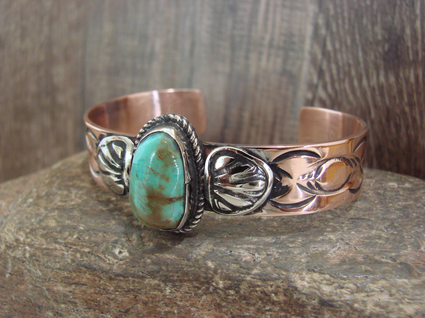 Native American Copper & Turquoise Bracelet by Cleveland